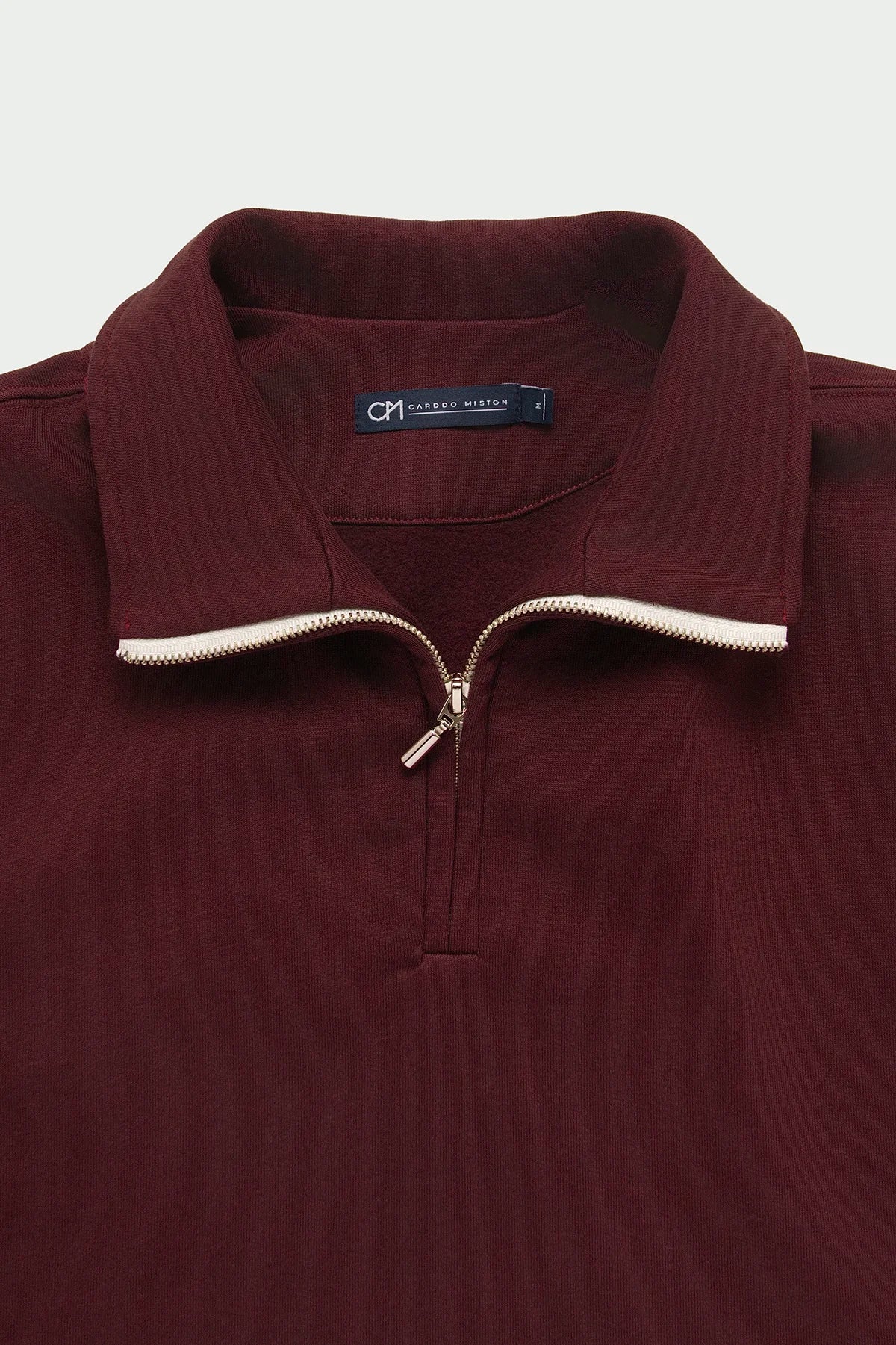 Buzo Perchado Half Zip Algodón Borgoña